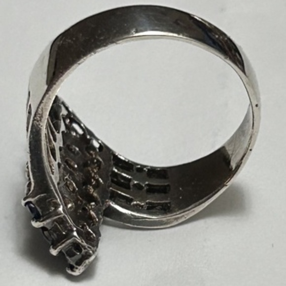 Cluster Natural Sapphire 925 Sterling Silver Ring Sz 5 - Picture 5 of 10